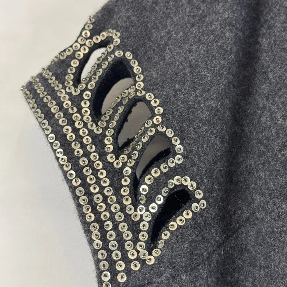 Tory Burch Gray Wool Blend Embellished Cap Sleeve Dress‎ Size M